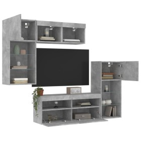 TV wall furniture with LED 5 pieces concrete gray engineered wood by , TV Furniture - Ref: Foro24-3216728, Price: 244,99 €, D...