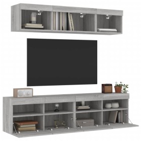 Muebles TV pared con LED 5 pzas madera ingeniería gris Sonoma de , Muebles TV - Ref: Foro24-3216723, Precio: 173,43 €, Descue...