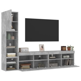 TV wall furniture with LED 4 pieces concrete gray engineered wood by , TV Furniture - Ref: Foro24-3216714, Price: 173,99 €, D...