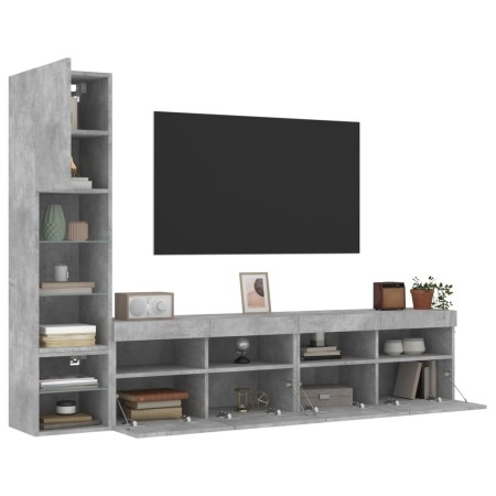 Muebles TV pared con LED 4 pzas madera ingeniería gris hormigón de , Muebles TV - Ref: Foro24-3216714, Precio: 176,31 €, Desc...