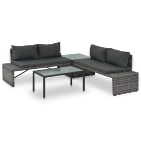 3-teiliges Garten-Lounge-Set und Kissen aus synthetischem Rattangrau von vidaXL, Outdoor-Sofas - Ref: Foro24-44720, Preis: 29...