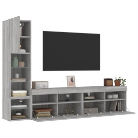 Muebles TV pared con LED 4 pzas madera ingeniería gris Sonoma de , Muebles TV - Ref: Foro24-3216716, Precio: 179,99 €, Descue...