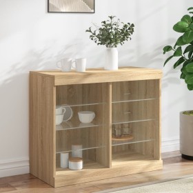 Sideboard with LED lights Sonoma oak 81x37x67 cm by , Sideboards - Ref: Foro24-836702, Price: 79,06 €, Discount: %