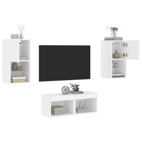 Muebles de TV de pared con luces LED 4 piezas blanco de , Muebles TV - Ref: Foro24-3216569, Precio: 129,99 €, Descuento: %