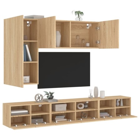 TV wall cabinets 5 pcs engineered wood Sonoma oak by , TV Furniture - Ref: Foro24-3216560, Price: 213,69 €, Discount: %