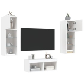 Muebles de TV de pared con luces LED 4 piezas blanco de , Muebles TV - Ref: Foro24-3216576, Precio: 146,62 €, Descuento: %