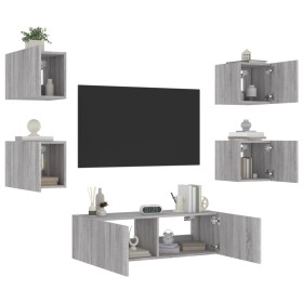 Wall TV Cabinets with LED Lights 5 Pieces Sonoma Gray by , TV Furniture - Ref: Foro24-3216865, Price: 169,99 €, Discount: %