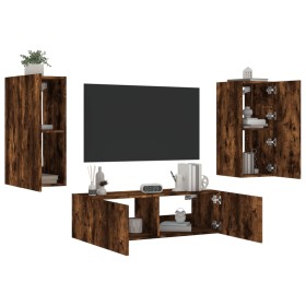 Wall TV cabinets with LED lights 3 pieces smoked oak by , TV Furniture - Ref: Foro24-3216871, Price: 141,86 €, Discount: %