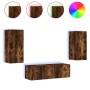 Wall TV cabinets with LED lights 3 pieces smoked oak by , TV Furniture - Ref: Foro24-3216871, Price: 141,13 €, Discount: %