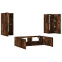 Wall TV cabinets with LED lights 3 pieces smoked oak by , TV Furniture - Ref: Foro24-3216871, Price: 141,13 €, Discount: %