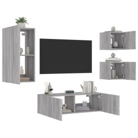 Muebles de TV de pared con luces LED 4 piezas gris Sonoma de , Muebles TV - Ref: Foro24-3216886, Precio: 172,99 €, Descuento: %