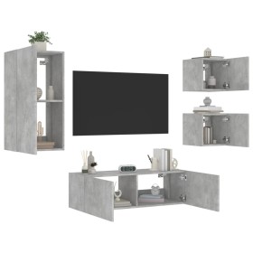 Wall TV cabinets with LED lights 4 pieces concrete gray by , TV Furniture - Ref: Foro24-3216884, Price: 161,79 €, Discount: %