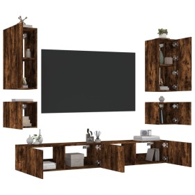 Muebles de TV de pared con luces LED 6 piezas roble ahumado de , Muebles TV - Ref: Foro24-3216892, Precio: 245,55 €, Descuent...