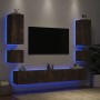 Wall TV cabinets with LED lights 6 pieces smoked oak by , TV Furniture - Ref: Foro24-3216892, Price: 245,55 €, Discount: %