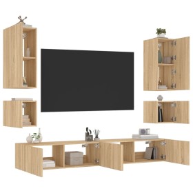 Wand-TV-Schränke mit LED-Leuchten, 6 Stück, Sonoma-Eiche von , TV-Möbel - Ref: Foro24-3216890, Preis: 245,74 €, Rabatt: %