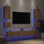 Muebles de TV de pared con luces LED 6 piezas roble Sonoma de , Muebles TV - Ref: Foro24-3216890, Precio: 250,07 €, Descuento: %