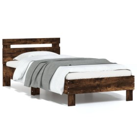 Smoked oak engineered wood bed with headboard 90x190 cm by , Beds and slatted bases - Ref: Foro24-838565, Price: 75,37 €, Dis...