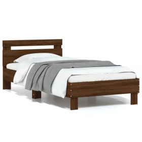 Oak brown engineered wood bed with headboard 90x190 cm by , Beds and slatted bases - Ref: Foro24-838567, Price: 77,52 €, Disc...