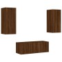 TV wall furniture with LED 4 pieces oak brown engineered wood by , TV Furniture - Ref: Foro24-3216810, Price: 164,05 €, Disco...