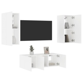 Wall TV cabinets with LED 4 pieces white engineered wood by , TV Furniture - Ref: Foro24-3216804, Price: 164,35 €, Discount: %