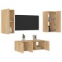 TV wall furniture with LED 4 pieces engineered wood Sonoma oak by , TV Furniture - Ref: Foro24-3216806, Price: 158,22 €, Disc...