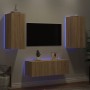 TV wall furniture with LED 4 pieces engineered wood Sonoma oak by , TV Furniture - Ref: Foro24-3216806, Price: 158,22 €, Disc...