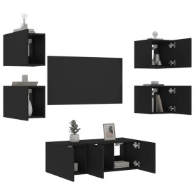 Wall TV cabinets with LED 6 pieces black engineered wood by , TV Furniture - Ref: Foro24-3216812, Price: 185,99 €, Discount: %