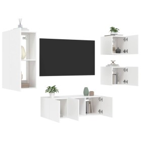 Wall TV cabinets with LED 5 pieces white engineered wood by , TV Furniture - Ref: Foro24-3216825, Price: 190,90 €, Discount: %