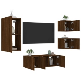 Muebles TV pared con LED 5 pzas madera ingeniería marrón roble de , Muebles TV - Ref: Foro24-3216831, Precio: 192,99 €, Descu...