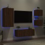 TV wall furniture with LED 5 pieces oak brown engineered wood by , TV Furniture - Ref: Foro24-3216831, Price: 190,19 €, Disco...