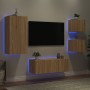 TV wall furniture with LED 5 pieces engineered wood Sonoma oak by , TV Furniture - Ref: Foro24-3216827, Price: 183,87 €, Disc...