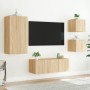 TV wall furniture with LED 5 pieces engineered wood Sonoma oak by , TV Furniture - Ref: Foro24-3216827, Price: 183,87 €, Disc...