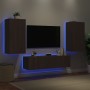 TV wall furniture with LED 4 pieces oak brown engineered wood by , TV Furniture - Ref: Foro24-3216852, Price: 197,19 €, Disco...