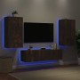 TV wall furniture with LED 4 pieces engineered wood smoked oak by , TV Furniture - Ref: Foro24-3216850, Price: 191,70 €, Disc...