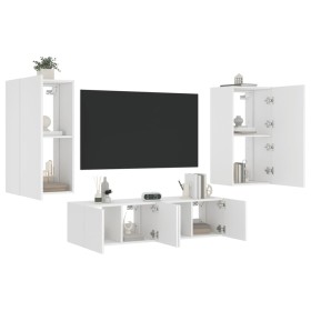 Wall TV cabinets with LED 4 pieces white engineered wood by , TV Furniture - Ref: Foro24-3216846, Price: 198,91 €, Discount: %