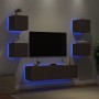 TV wall furniture with LED 6 pieces oak brown engineered wood by , TV Furniture - Ref: Foro24-3216859, Price: 190,94 €, Disco...