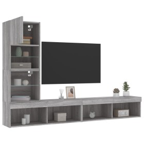 TV wall furniture with LED 4 pieces engineered wood gray Sonoma by , TV Furniture - Ref: Foro24-3216645, Price: 151,99 €, Dis...