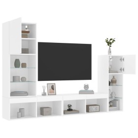 Wall TV cabinets with LED 4 pieces white engineered wood by , TV Furniture - Ref: Foro24-3216647, Price: 190,99 €, Discount: %