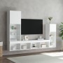 Wall TV cabinets with LED 4 pieces white engineered wood by , TV Furniture - Ref: Foro24-3216647, Price: 192,54 €, Discount: %