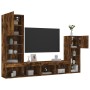 TV wall furniture with LED 4 pieces engineered wood smoked oak by , TV Furniture - Ref: Foro24-3216651, Price: 183,41 €, Disc...