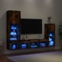 TV wall furniture with LED 4 pieces engineered wood smoked oak by , TV Furniture - Ref: Foro24-3216651, Price: 183,41 €, Disc...