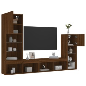 TV wall furniture with LED 4 pieces oak brown engineered wood by , TV Furniture - Ref: Foro24-3216653, Price: 192,61 €, Disco...