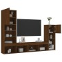 TV wall furniture with LED 4 pieces oak brown engineered wood by , TV Furniture - Ref: Foro24-3216653, Price: 189,28 €, Disco...