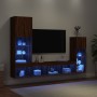 TV wall furniture with LED 4 pieces oak brown engineered wood by , TV Furniture - Ref: Foro24-3216653, Price: 189,28 €, Disco...