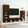 TV wall furniture with LED 4 pieces oak brown engineered wood by , TV Furniture - Ref: Foro24-3216653, Price: 189,28 €, Disco...