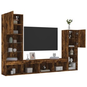 TV wall furniture with LED 4 pieces engineered wood smoked oak by , TV Furniture - Ref: Foro24-3216658, Price: 187,67 €, Disc...