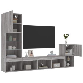 TV wall furniture with LED 4 pieces engineered wood gray Sonoma by , TV Furniture - Ref: Foro24-3216666, Price: 173,99 €, Dis...