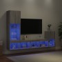 TV wall furniture with LED 4 pieces engineered wood gray Sonoma by , TV Furniture - Ref: Foro24-3216666, Price: 173,41 €, Dis...