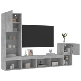 Muebles TV pared con LED 4 pzas madera ingeniería gris hormigón de , Muebles TV - Ref: Foro24-3216664, Precio: 178,90 €, Desc...