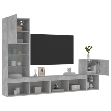 TV wall furniture with LED 4 pieces concrete gray engineered wood by , TV Furniture - Ref: Foro24-3216664, Price: 178,90 €, D...